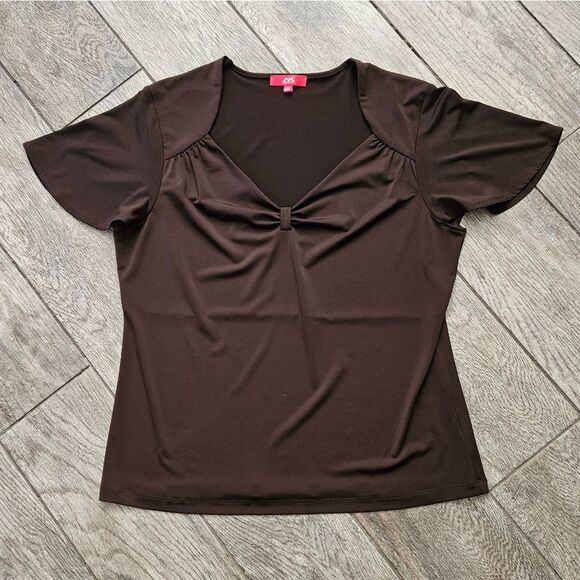 Anne Klein Sport Brown Short Sleeve Top Size L - Picture 1 of 8